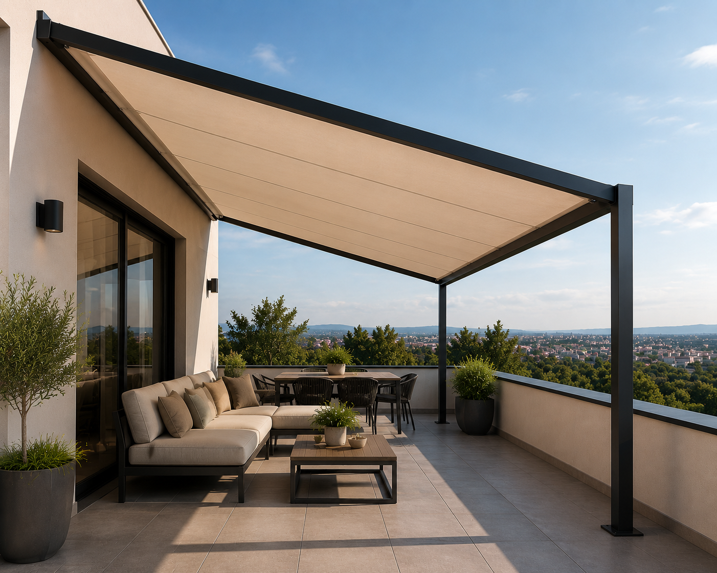 Pérgola de lona inclinada en Almería